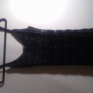 Betsey Johnson vintage maxi knit and crochet dress Black w/silver thread Size L